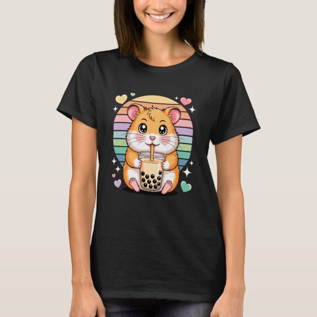 Cute Bubble Tea Hamster Kawaii Pastel Rainbow Love T-Shirt (Front)