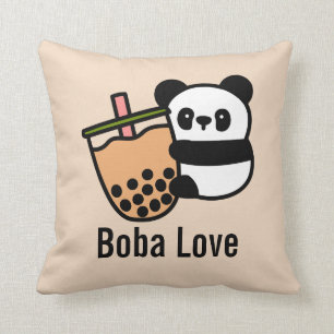 Cute Bubble Tea & Panda Bear Throw Pillow