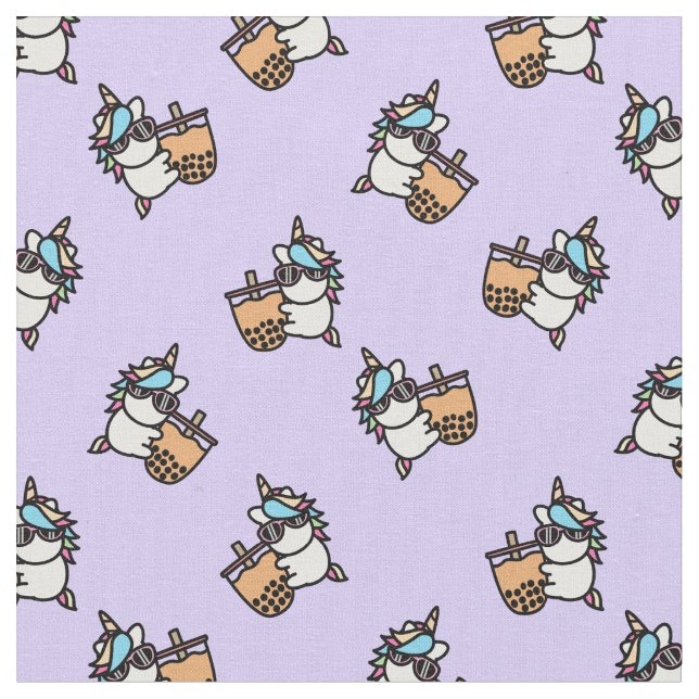Cute Bubble Tea & Unicorn Fabric (Close Up)