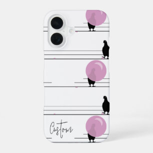 Cute Bubblegum Birds on a Wire Pattern with Name iPhone 16 Case
