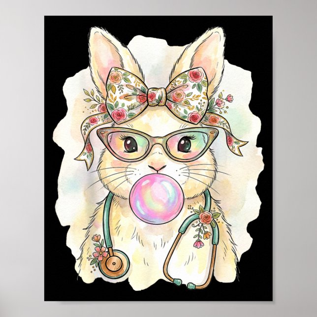 Cute Bubblegum Easter Nurse Bunny with Stethoscope Poster (Front)