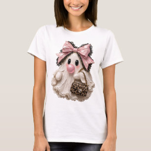 Cute Bubblegum Ghost Halloween Pink Bow T-Shirt