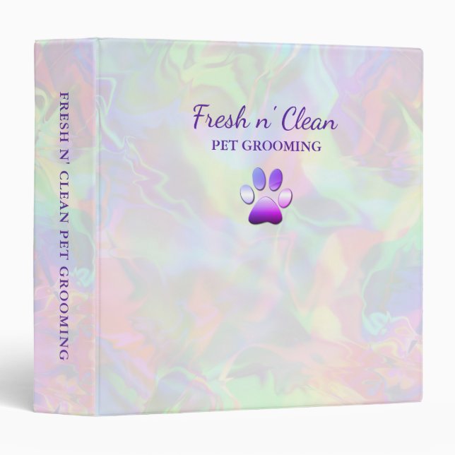 Cute Bubbles Dog Paw Holograph Grooming Service Binder (Front/Spine)