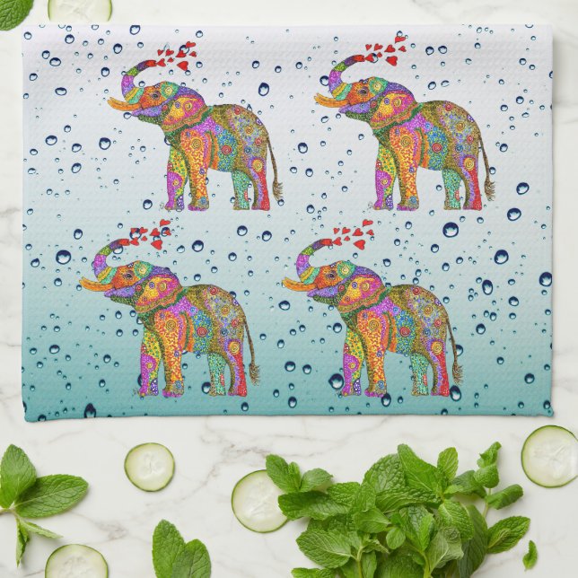 Cute Bubbles Eléphant serviette de cuisine (Plié)