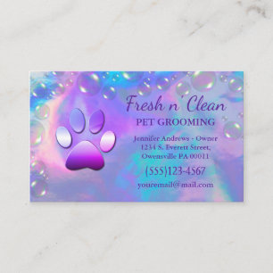 Cute Bubbles Incandescent Dog Paw Grooming Service Business Card