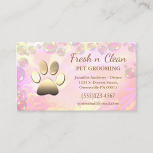 Cute Bubbles Incandescent Dog Paw Grooming Service Business Card