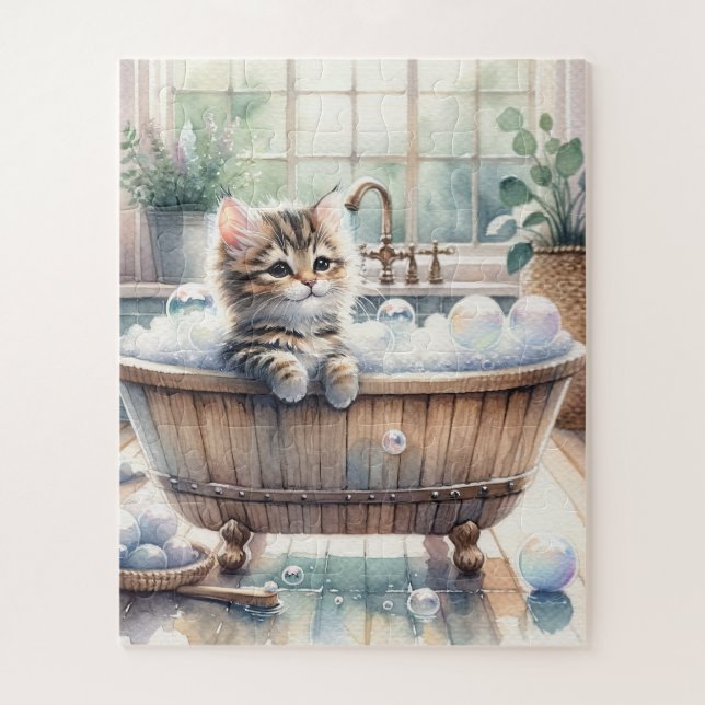 Cute Bubbly Kitten Bath Time Jigsaw Puzzle (Vertical)