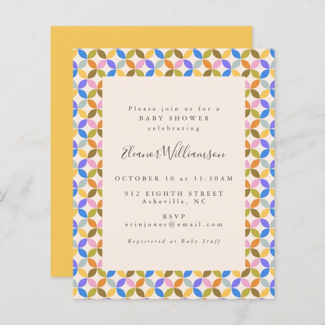Cute Budget Colourful Simple Baby Shower Invitatio (Front/Back)