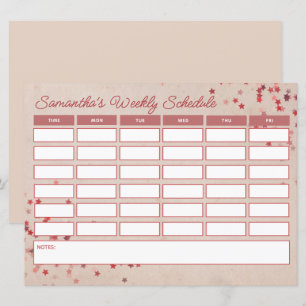 Cute Budget Girly Pink Stars Weekly Class Schedule