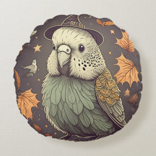 Cute Budgie Halloween Spooky Parakeet Round Pillow