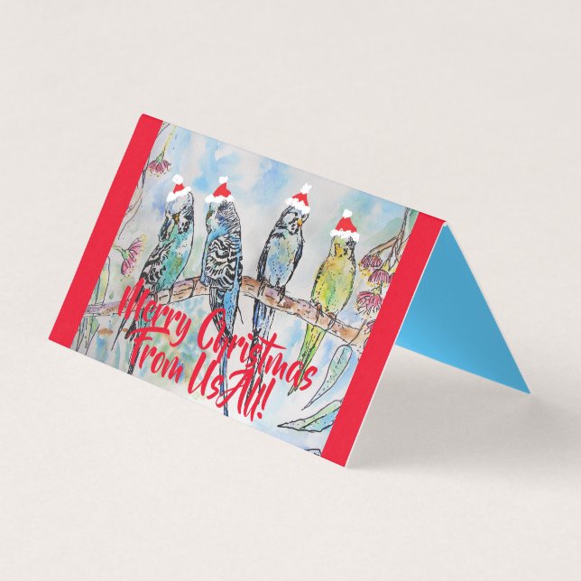 Cute Budgie Merry Christmas From Us All Card set (Front)