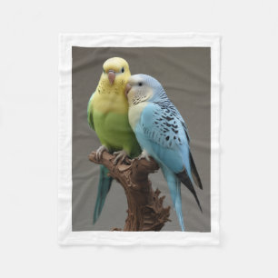 Cute Budgie Parrots on Branch Throw Blanket