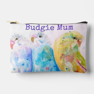 Cute Budgie Whimsical Watercolor Mum Mothers Day Accessory Pouch
