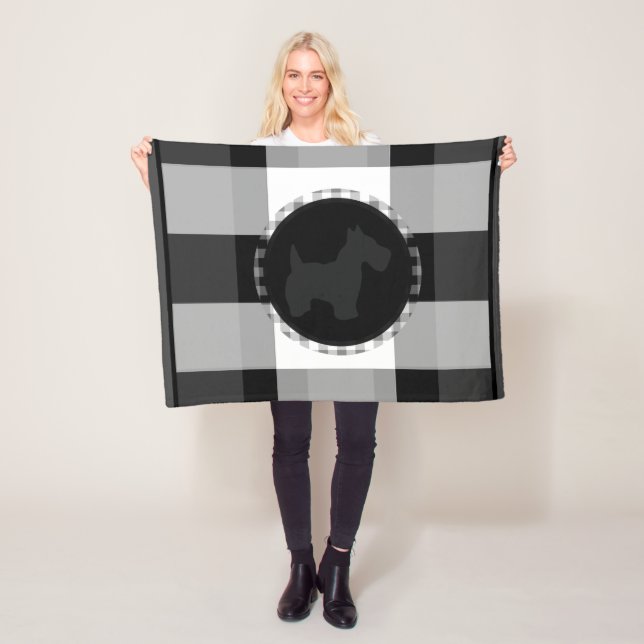 Cute Buffalo Check Schnauzer Dog Black Grey Fleece Blanket (In Situ)