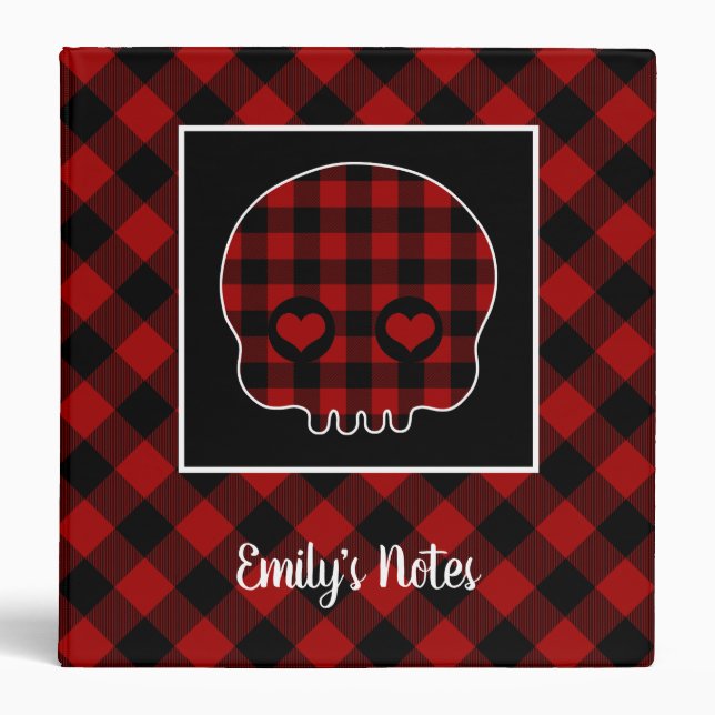 Cute Buffalo Plaid Skull Custom Binder (Front)