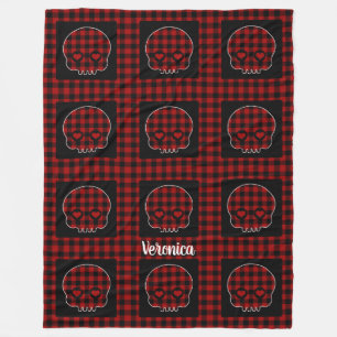 Cute Buffalo Plaid Skull Fleece Blanket
