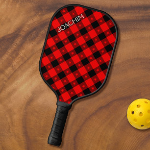 Cute Buffalo Plaid With Stars Name To Personalize Pickleball Paddle