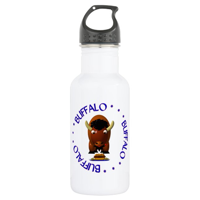 Cute Buffalo with Beef on Weck and Buffalo Wings 532 Ml Water Bottle (Front)