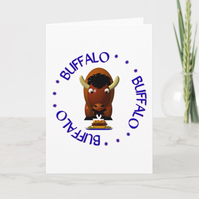 Cute Buffalo with Beef on Weck and Buffalo Wings Holiday Card (Front)