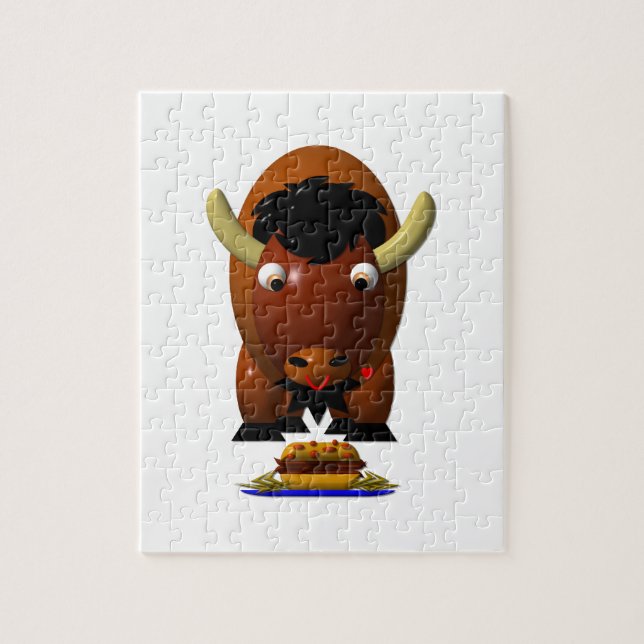 Cute Buffalo with Beef on Weck and Buffalo Wings Jigsaw Puzzle (Vertical)