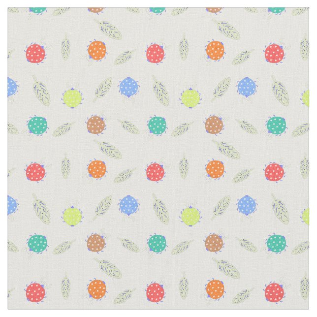 Cute bug and leaves seamless pattern fabric (Close Up)