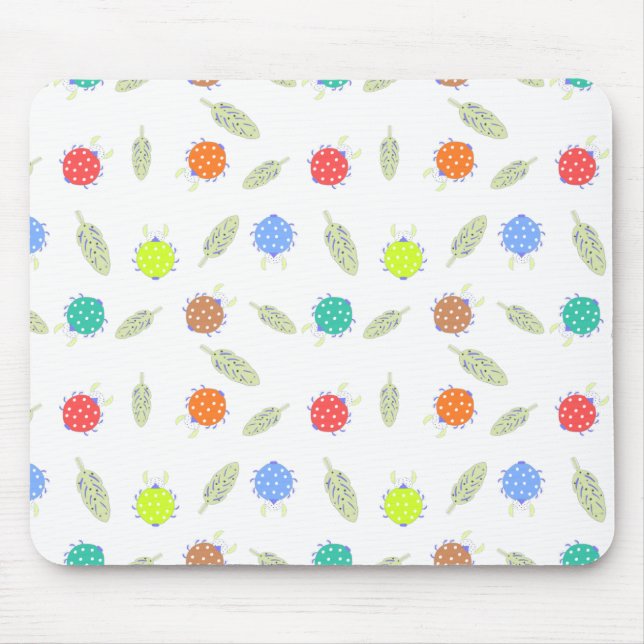 Cute bug and leaves seamless pattern mouse pad (Front)