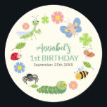 Cute Bug Ladybug Buttefly Kids 1st Birthday  Classic Round Sticker<br><div class="desc">These cute and modern kids' birthday stickers feature illustrations of adorable bugs,  including a butterfly,  spider,  ant,  ladybug,  bee,  caterpillar,  and praying mantis. Personalize it for your needs. Matching Items in our shop for a complete party theme.</div>
