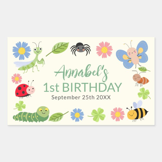 Cute Bug Ladybug Buttefly Kids 1st Birthday  Sticker (Front)