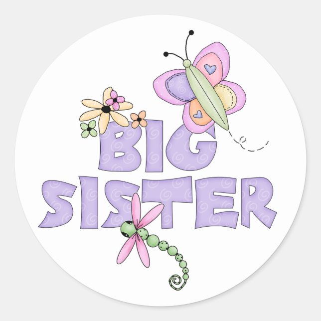 Cute Bugs Big Sister Classic Round Sticker (Front)