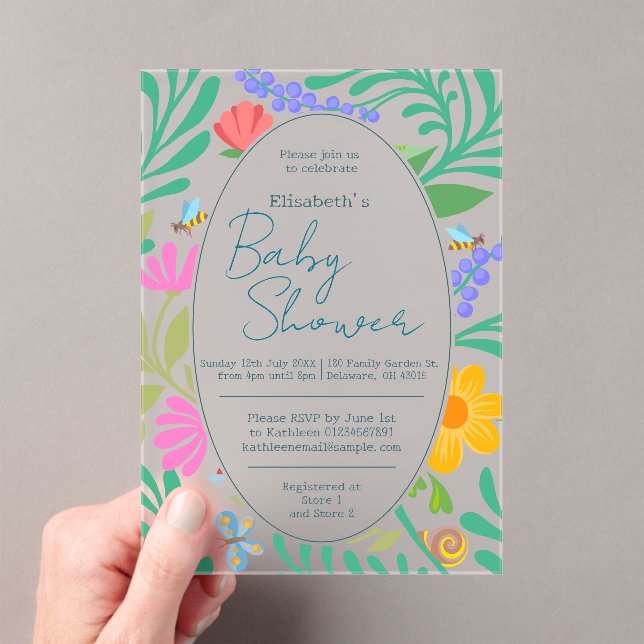    Cute Bugs & Flowers Spring & Summer Baby Shower Acrylic Invitations (Insitu (Handheld))