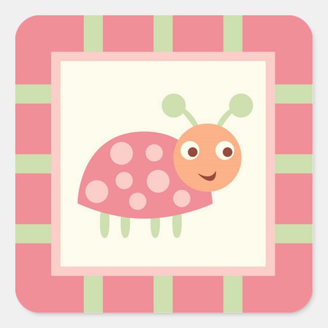 Cute Bugs Pink Ladybug Square Sticker (Front)