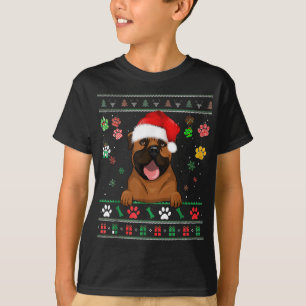 Cute Bull Mastiff Dog Xmas Santa Funny Ugly Christ T-Shirt