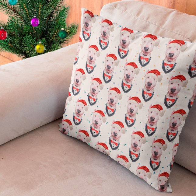 Cute Bull Terrier Dog Christmas Pattern Throw Pillow (Creator Uploaded)