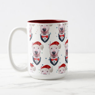 Cute Bull Terrier Dog Christmas Pattern Two-Tone Coffee Mug