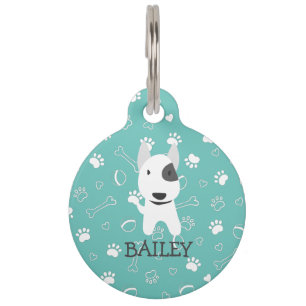 Cute Bull Terrier Dog Customizable Name Pet ID Tag