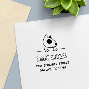 Cute Bull Terrier Dog Peeking above Address Self-inking Stamp
