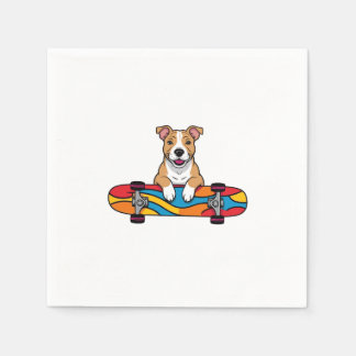 Cute Bull Terrier on a Skateboard Napkin