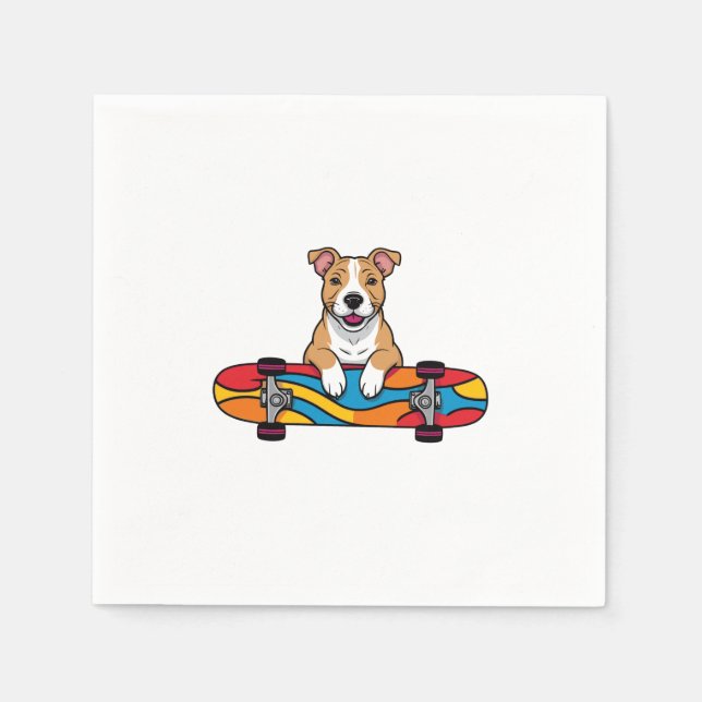 Cute Bull Terrier on a Skateboard Napkin (Front)