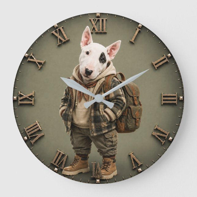 Cute Bull Terrier Puppy Large Clock (Front)