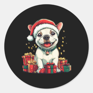 Cute Bull Terrier Santa Hat Funny Christmas Xmas D Classic Round Sticker