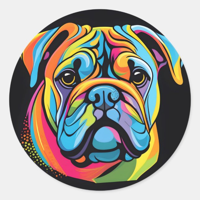 Cute Bulldog Animal Pet Classic Round Sticker (Front)