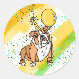 Cute Bulldog Birthday Classic Round Sticker