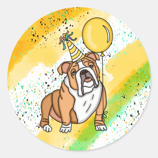 Cute Bulldog Birthday Classic Round Sticker (Front)