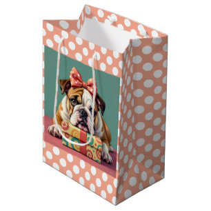 Cute Bulldog Birthday Polka Dot Medium Gift Bag