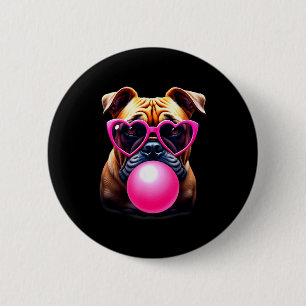 Cute Bulldog Blowing Bubble Gum 2 Inch Round Button