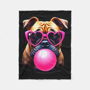 Cute Bulldog Blowing Bubble Gum  Fleece Blanket