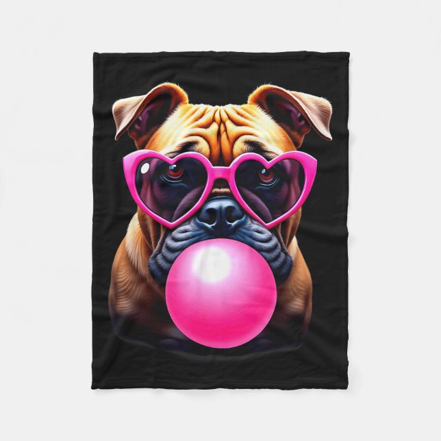 Cute Bulldog Blowing Bubble Gum  Fleece Blanket (Front)