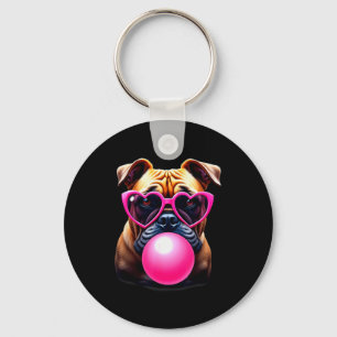 Cute Bulldog Blowing Bubble Gum  Keychain
