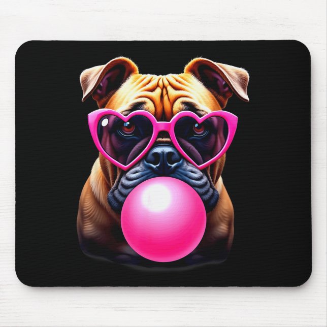 Cute Bulldog Blowing Bubble Gum  Mouse Pad (Front)