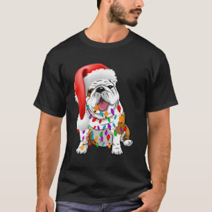 Cute Bulldog Christmas Shirt Santa Hat Xmas Led Li